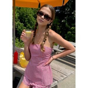 Amanda Uprichard Linda Plaid Strapless Top, Small NWOT